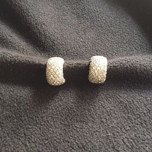 Pave diamond and silver post earrings